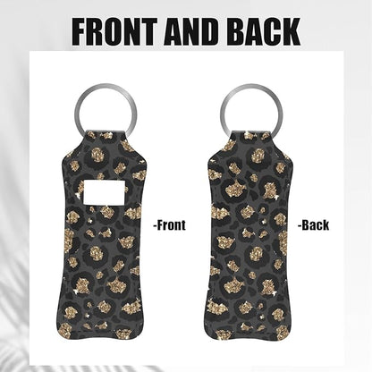 Black Gold Leopard Cheetah Chapstick Holder Keychain, Portable Gold