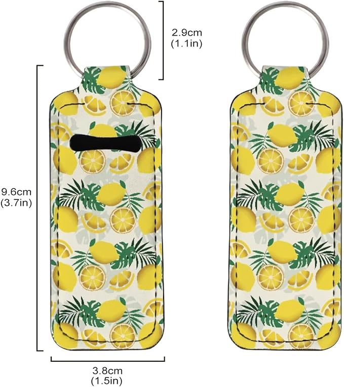 Horeset Summer Lemon Print Lipstick Holder Keychains, Elasticity Gloss