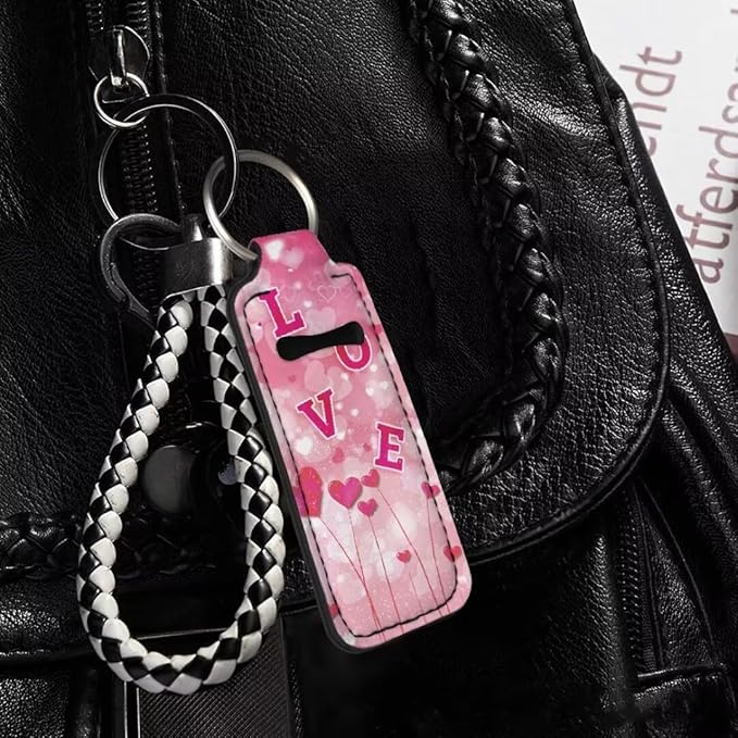 Horeset Valentine Love Chapstick Holder Keychain,Slim Neoprene Lip Gloss