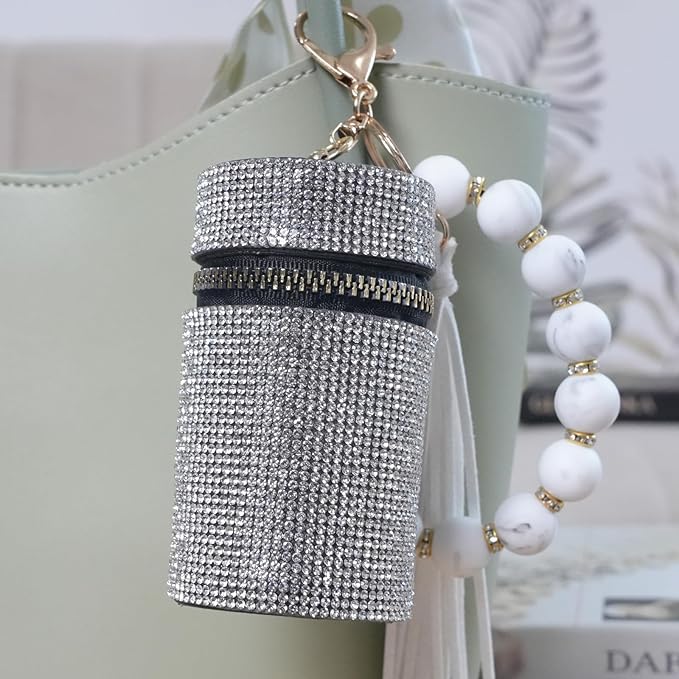 Lipstick Keychain, Leather Diamond Lip Gloss Holder, Stylish Gloss