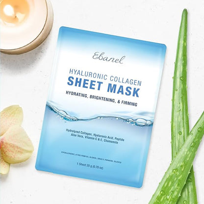 Ebanel 15 Pack Collagen Peptide Hydrating Face Masks, Instant Brightening Firming Anti Aging Face Sheet Masks, Moisturizing Spa Facial Mask Skincare with Hyaluronic Acid, Vitamin C, Chamomile, Aloe
