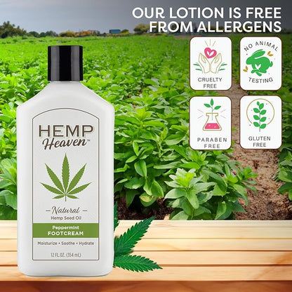 Hemp Heaven Peppermint Foot Cream Infused with Hemp Seed Oil - Hydrating Care for Dry Cracked Feet - 12oz
