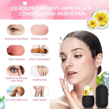 GeeRic Ice Face Roller, Silicone Ice Facial Rollers, Cube Face Contour for Eyes Neck, Beauty Facial Massage Roller Remove Dark Circle Pore Shrink Face Roller Skin Care Tools (Black)