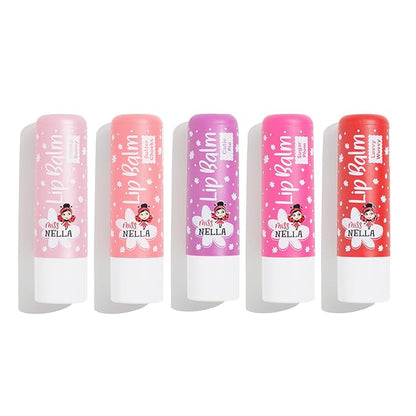 Miss Nella set of 5 Hypoallergenic children Lip Balms- HONEY BUNNY, SWEET CHEEKS & CUTIE PIE, Luvvu Wuvvy, Sugar Plum, Non Toxic Make Up for kids, perfect for those with sensitive skin.