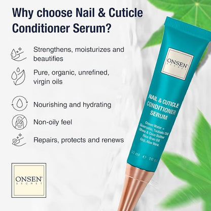 Onsen Nail & Cuticle Cream Treatment w/Japanese Tsubaki, Jojoba & Lavender Oil, Shea Butter – Strengthens Nails, Softens Cuticles - Daily Repair Care (1 Count/30 ml)