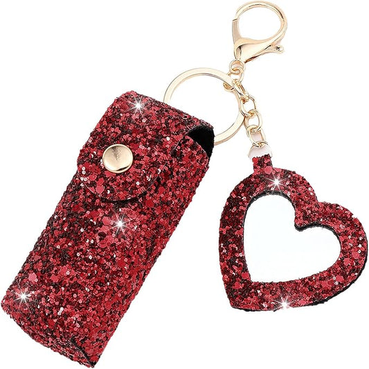 Sparkle Lipstick Holder with mirror Chapstick Holder Keychain Bling