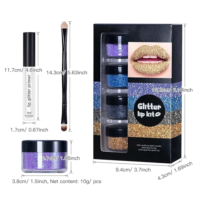 4 Colors Glitter Lip Kit, Shiny Diamond Glitter