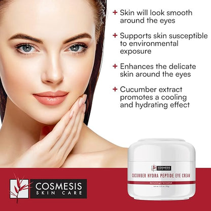 Cucumber Hydra Peptide Eye Cream - Minimize Fine Lines, Promote Smooth Skin & Protect Delicate Under-Eye Skin - 0.50 oz - Cosmesis