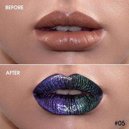Chameleon Liquid Lipstick Blue Green Purple Color,Shimmer Metallic Colourful Lip Gloss for Women Girls Lips Makeup Gift,Hydrating Waterproof and Long Lasting Lip Stick Shiny,Talc-Free, 5