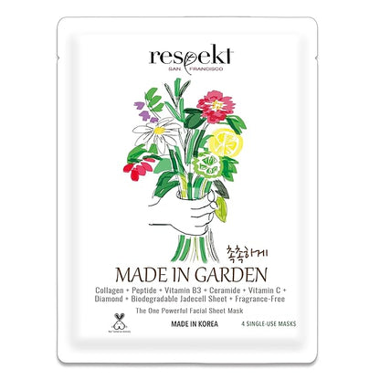 RESPEKT Facial Sheet Mask for Pore Tightening, Collagen Boost, Dark Spots, Moisturizing, Wrinkles: Collagen, Peptide, Hyaluronic Acid, Diamond Powder, Niacinamide, Biodegradable Sheet, 1 Sheet