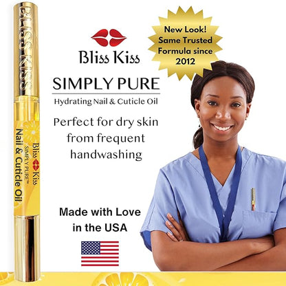 Bliss Kiss | 1 Crisp Fragrance | Nail Oil Cuticle Pen w/Vitamin E & Jojoba⏤Nail Strengthener Nail Growth Serum for Brittle Peeling Breaking Thin Nails