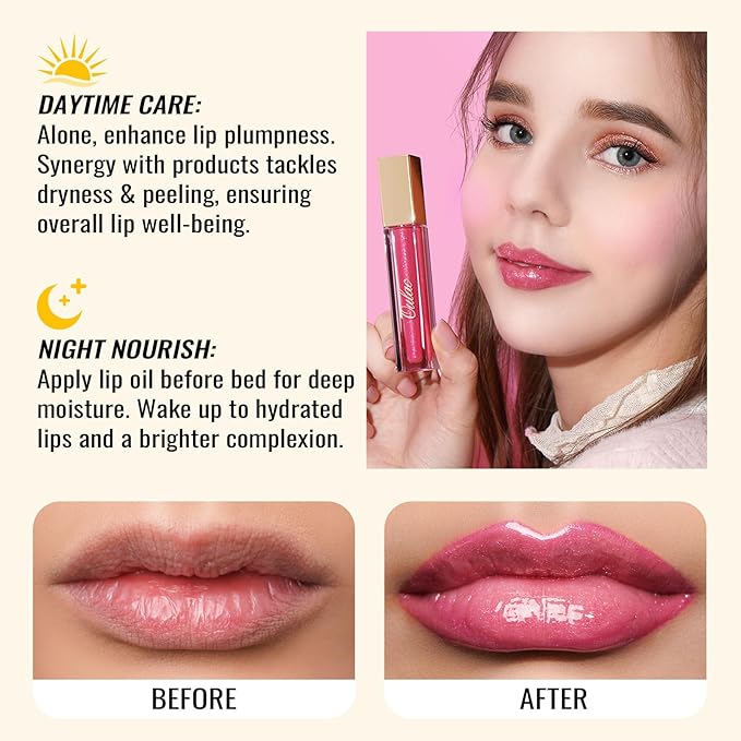 Oulac Shine Liquid Lipstick for Women-Lip Plumper Lip Gloss for Dry Lip Care, Lightweight Soft and Hydrating Lip Tint Stain with Vitamin E & Rose Oil Vegan & Cruelty-Free, S08