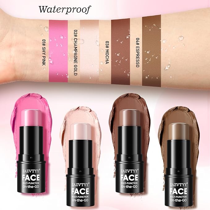 3Pcs Cream Contour Stick Makeup Kit,Shades with Highlighter 02# 03#)