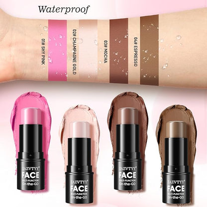3Pcs Cream Contour Stick Makeup Kit,Shades with Highlighter 02# 03#)