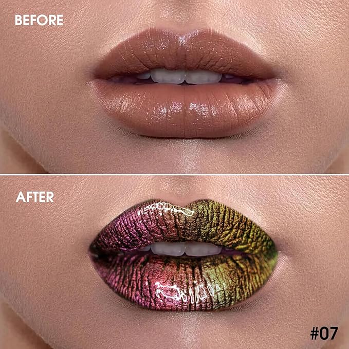 Chameleon Liquid Lipstick Red Green Color,Shimmer Metallic Colourful Lip Gloss for Women Girls Lips Makeup Gift,Hydrating Waterproof and Long Lasting Lip Stick Shiny,Talc-Free,#7