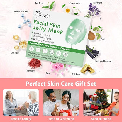 Jelly Masks Set for Facials Professional Spa,10 Pack Jelly Mask Powder with Mixing Bowl Set, Peel Off Hydrojelly Mask for Hydrating, Nourishing & Soothing, Gift for Women