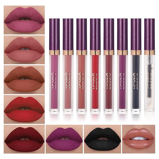 QiBest 7Pcs Matte Liquid Lipstick wiith 1Pc Lip