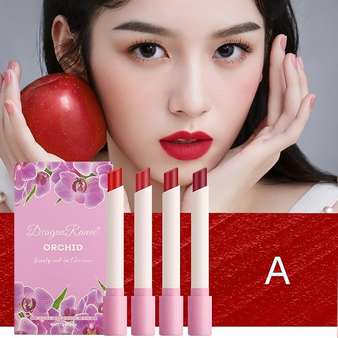 4 Colors Tube Cigarette Lipstick Set, Mate Velvet Lipstick Moisturizer & Smooth, Red Lip Stain Long Lasting 24 Hours Waterproof Lip Tinet (Set A)