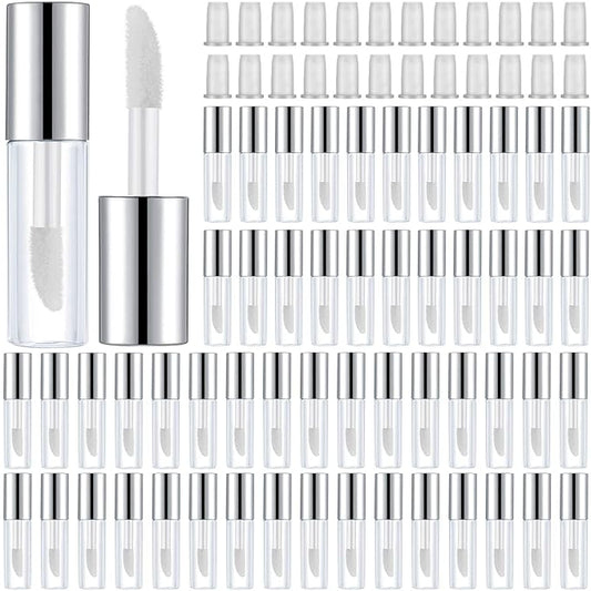 100 Pieces 1.2 ml Clear Mini Lip Gloss Tube Refillable Empty Lip Balm Gloss Containers Bottles Transparent Mini Lipstick Containers for Women Girls DIY Makeup (Silver)