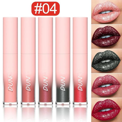 MAEPEOR Glitter Lipstick Set 5 Colors Non-Stick Cup Glitter