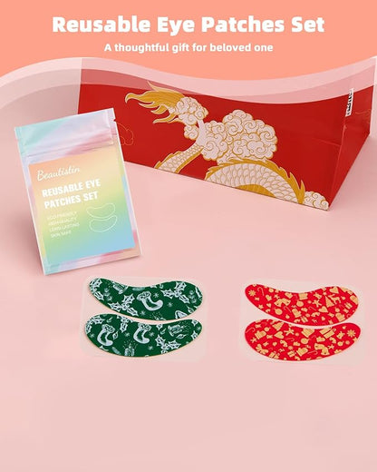 Under Eye Patches Silicone - 2 Pairs Reusable Eye Patches, Christmas Gifts for Women, Eye Wrinkle Patches, Reusable Under Eye Mask, Plump Fine Lines & Wrinkles, Christmas Red & Green
