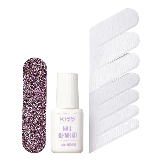 Nail Repair Kit for Damage, Broken, Cracked and Weak Nails - Biotin Infused Glue, File, and 2 Wraps - Made in Korea