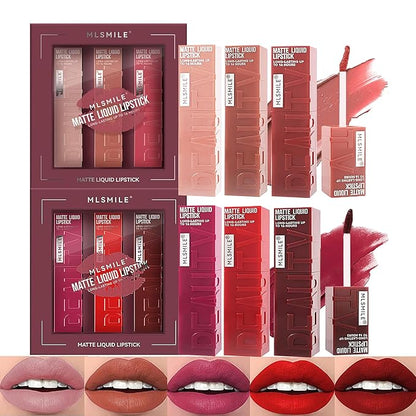 6 Colors Matte Liquid Lipstick Set, Velvet Smooth Gloss,