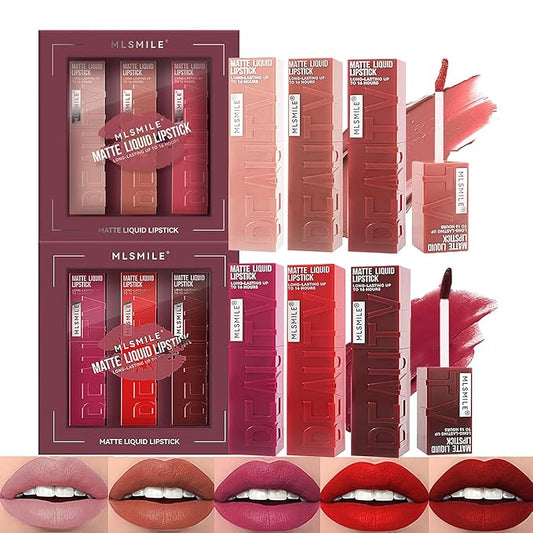 6 Colors Matte Liquid Lipstick Set, Velvet Smooth Gloss,
