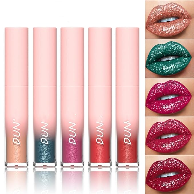 MAEPEOR Glitter Lipstick Set 5 Colors Non-Stick Cup Glitter