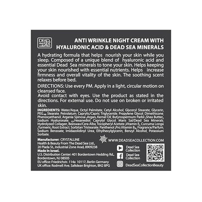 Dead Sea Collection Night Cream for Face with 5% Hyaluronic Acid, Dead Sea Minerals, and Vitamin E – Anti Aging Nourishing Skin Care Moisturizer to Reduce Wrinkles (1.69 fl. oz)