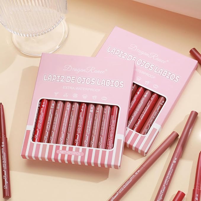 12Pcs Matte Lip Liner Set,Nude Matte Lip Liner Longwear