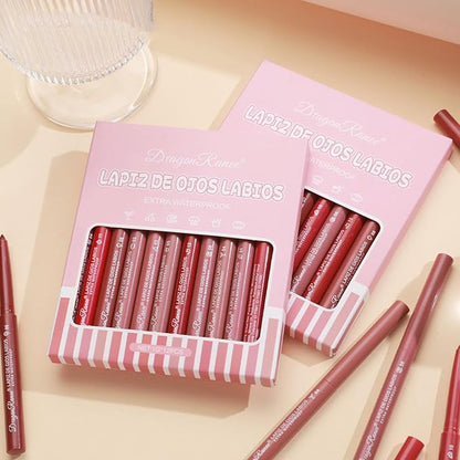 12Pcs Matte Lip Liner Set,Nude Matte Lip Liner Longwear