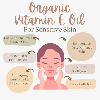 Organic Vitamin E Oil Bulk - 1 Gallon USDA Certified 100% All Natural Plant Based - Light and Unscented Great for Scars After Surgery - For Face, Skin and Nails - DIY, Reduce Wrinkles & Anti Aging