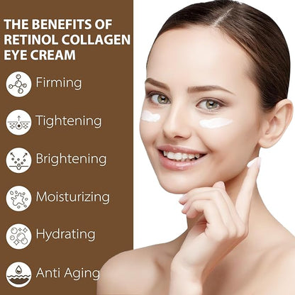 Eye Cream with Retinol Collagen for Wrinkles, Avocado for Hydrating, Caffeine and Vitamin C for Dark Circles and Puffiness, Moisturizer for Women, Nourishing Repair Anti Aging Cream