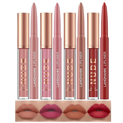 LANGMANNI 4pcs Matte Lipstick with Lipliners Durable Makeup Lipstick
