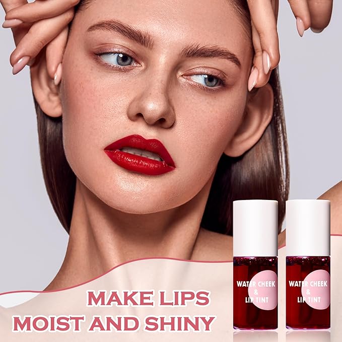 2PCS Lip Tint Stain Set, Velvet Lip Gloss Moisturizing Lip Stain Long Lasting Waterproof Liquid Lipstick Set Multipurpose Water Lip Stain Tint for Lip and Cheek Tint（03 & 04）