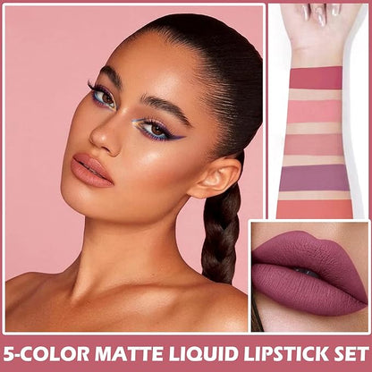 NVLEPTAP 5PCS Nude Matte Lipstick Liquid Lipstick Set Gloss