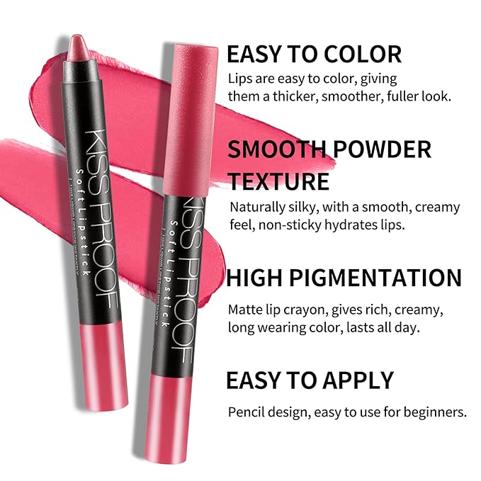 Boobeen Matte Lipstick Pencil Lip Crayon Stick Matte Velvet Lipgloss Creamy Lip Liner Full Coverage High Pigment Waterproof Non-Fade Lipstick for Women, Matte Lip Stain with Smooth Makeup (#04)