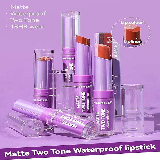 Pink Lip Gloss Two Tone Matte Lipstick, Long Lasting Moisturize Non-Sticky Bitten Lip-look Lip Makeup, Silk Finish Matte Lipstick, High Pigment 2 In1 Two-Tone Lip Waterproof Lipstick for Women (#05)