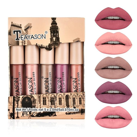 NVLEPTAP 5PCS Nude Matte Lipstick Liquid Lipstick Set Gloss
