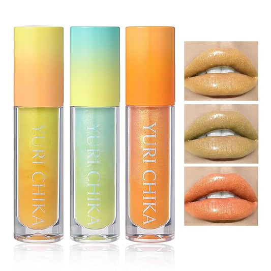 Shimmer Glitter Lip Gloss Oil,6 Color Hydrating Sparkly Lipstick,Non-Sticky Fresh Texture Lip Oil,Long Lasting Moisturizing Lip Makeup (04/05/06)
