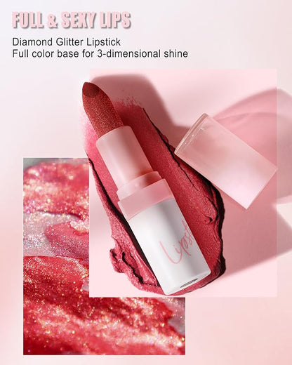 Glitter Lipstick for Women, Shimmer Sparkly Lipstick Long Glitter