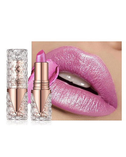 Metallic Glitter Nude Pink Lipstick Long Lasting,Diamond High Shine Shimmer Liquid Lipstick Transfer Proof Non-Stick Lip Gloss,High Impact Full Coverage Lip Color Creamy Lip Stick Makeup for Women-04