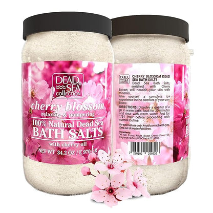 Dead Sea Collection Bath Salts with Cherry Blossom – Pure Dead Sea Salt and Sweet Cherry Oil - Nourishing Soothing and Relaxing Skin and Muscle – 34.2 Oz