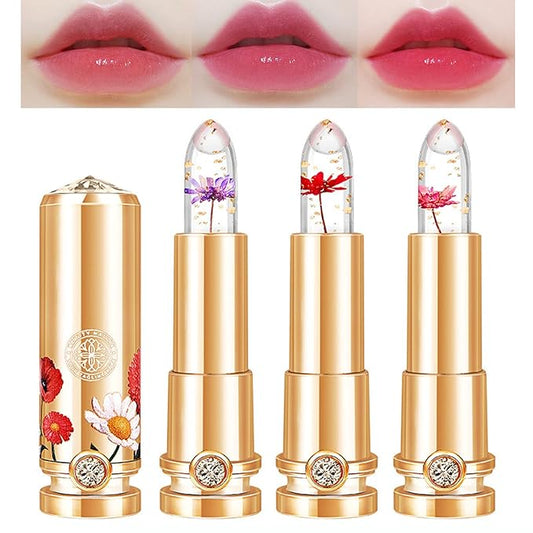 3 Colors Crystal Flower Jelly Lipstick Set,Magic Temperature Set,Magic