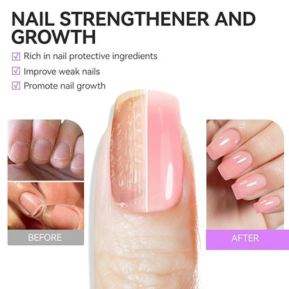 Gelike EC Nail Growth Treatment: Milky Pink 15ml Natural Nail Strengthener for Weak and Damaged Nails - Protein Nail Hardener for Home Salon Outdoor