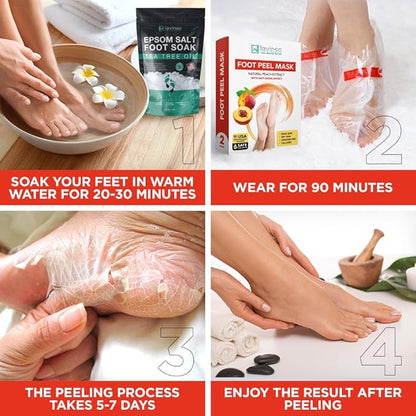 Lavinso Peach Foot Peel Mask for Dry Cracked Feet - 3 Pack - Dead Skin Remover Foot Mask for Cracked Feet and Callus - Exfoliating Feet Peeling Mask for Soft Baby Feet