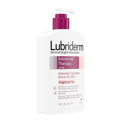 Lubriderm Advanced Therapy Fragrance Free Moisturizing Hand & Body Lotion + Pro-Ceramide with Vitamins E & Pro-Vitamin B5, Intense Hydration for Itchy, Extra Dry Skin, Non-Greasy, 16 fl. oz
