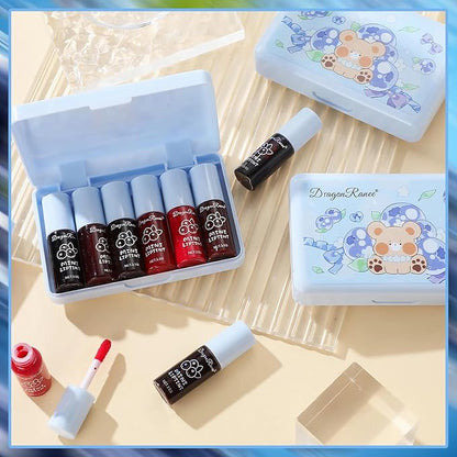 6 Colors Lip Tint Stain Set, Korean Lip Gloss Plumping Lip Tint Moisturizing Watery Mini Liquid Lipstick, Multi-use Lip and Cheek Tint, Long Lasting,Non-Stick Cup Lip Makeup