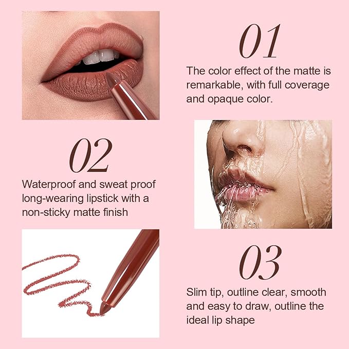 6Pcs Matte Lip Liner/Lipstick Set,Nude Matte Lip Liner Longwear